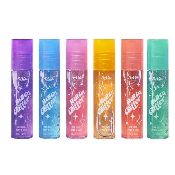 Amuse Roll on Shimmer Face & Body Fruit Scented Summer Glitter Roller 6 PC SET - Picture 1 of 3